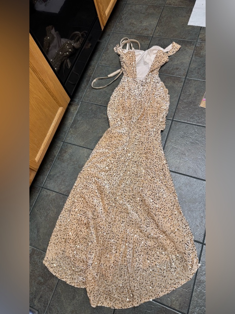 Sequin Corset Ruched Evening Dress in Champagne size 0-2 (XS/S)